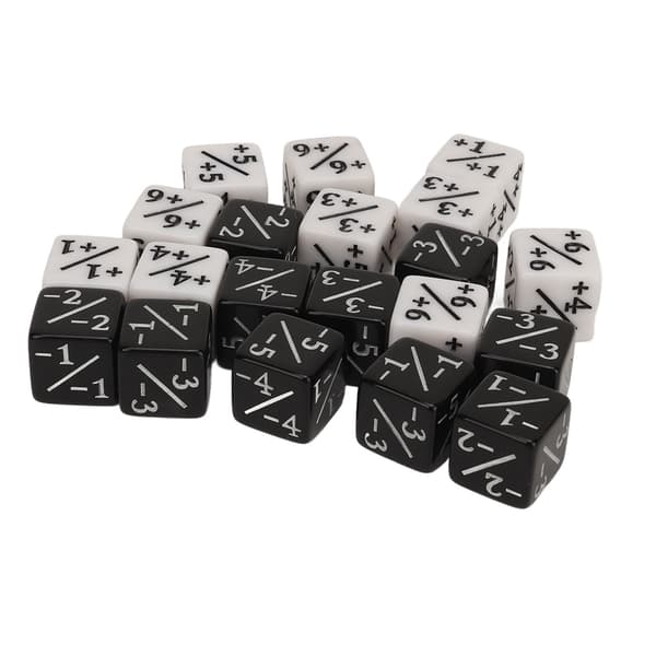 20 terninger tellere 15,3 mm positive negative for brettspill og matematikk