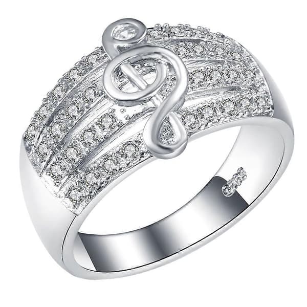En musiknotring, en moderiktig ring, en kreativ diamantring, silver (storlek 9).