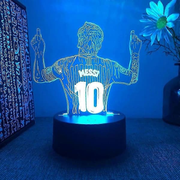 Messi 3D nattlys, berøringsfjernkontroll, 16 skiftende farger, dekorativ nattbordslampe