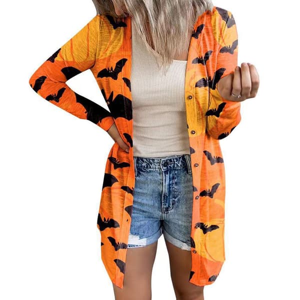 Letvægts efterårsjakke med åben front til kvinder med lange ærmer til Halloweenfest, gul S