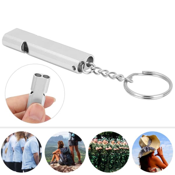 5 st visselpipa i aluminiumlegering med dubbla rör för utomhusnödsituationer (silver)