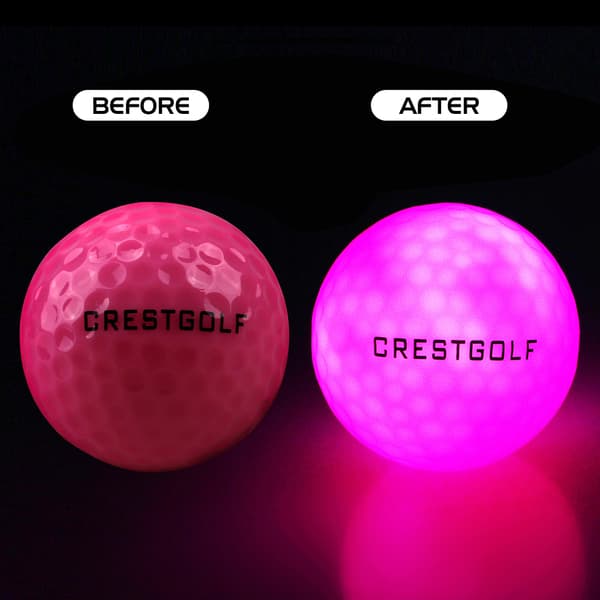 6 stk. lyse lysende LED-golfballer for nattbruk - assorterte farger