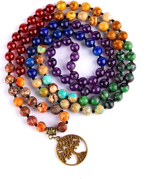 7 Chakra 108 Mala Pärlhalsband för kvinnor Ädelsten Böne Armband | Oro Tulsi Buddhist Buddha.