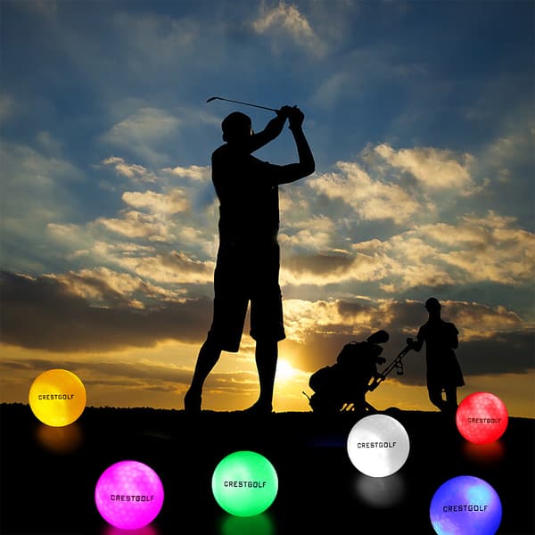 6 st ljusa lysande LED-golfbollar för nattbruk - Blandade färger
