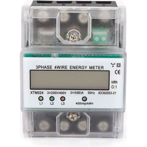 Trefas LCD-mätare kalibrerad för DIN-skenmontering med 3x230/400V 80A elmätare