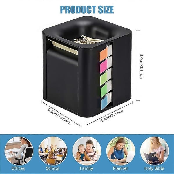 5-i-1 kubisk dispenser til sticky notes med pop-up sticky notes, selvklæbende etiketter og selvklæbende rulle