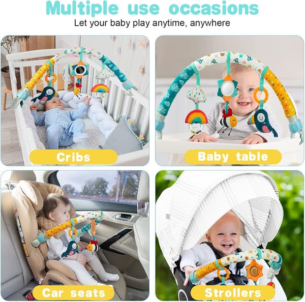 Baby lekebue til sprinkelseng, barnevognleker for babyer 0-12 måneder med rangle, justerbar klips til barneseng.