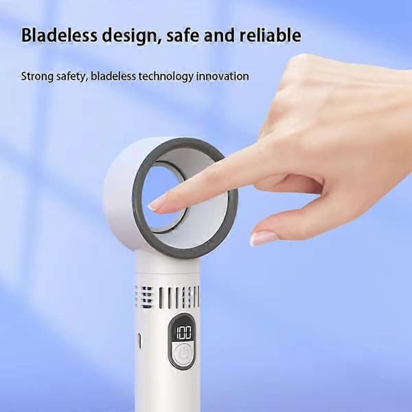 Bladeless fläkt, uppladdningsbar bärbar fläkt med hög effekt och smart digital display (vit)