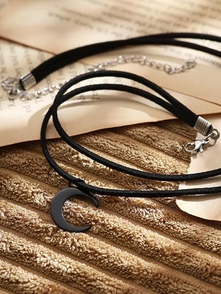 Gotisk Boho Lagdelt Vedhæng Choker Halskæde, Fin Sort Choker, Boho Gotisk Halskæde, Goth Vint.