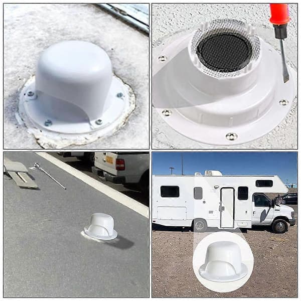 Hvit plastkanalventilhette, reservedel for bobil takventilhette, inkluderer 6 skruer, universell ventilhette, egnet for tilhengere og bobiler.