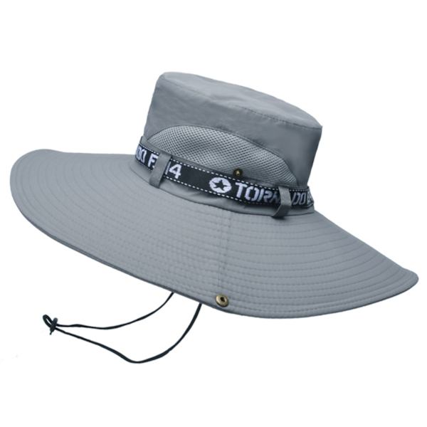 Fiskehat Bomuld Polyester Bred Skygge Åndbar Herre Sommer Solhat Lysegrå