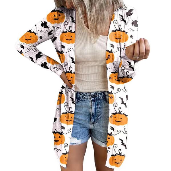 Letvægts langærmet åben kappe til kvinder til Halloween efterår afslappet hvid M