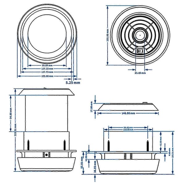 Loftventilator til autocamper med ventilationsgitter og 12V strømforsyning.