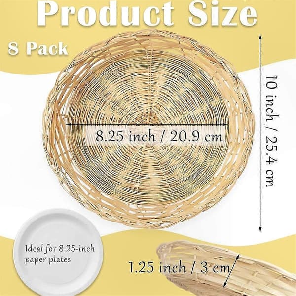 Återanvändbara tallrikshållare i bambu (8 delar), 25 cm handvävda tallrikshållare i korg