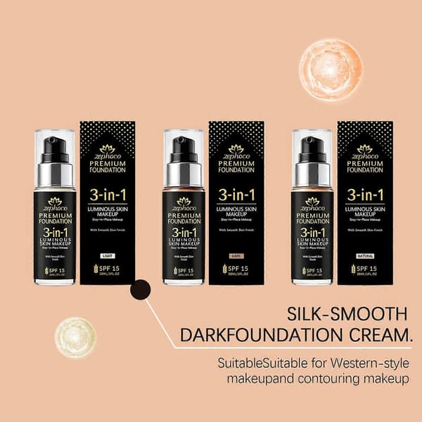 3-i-1 langvarig foundation, naturlig og lett basissminke (30 ml)
