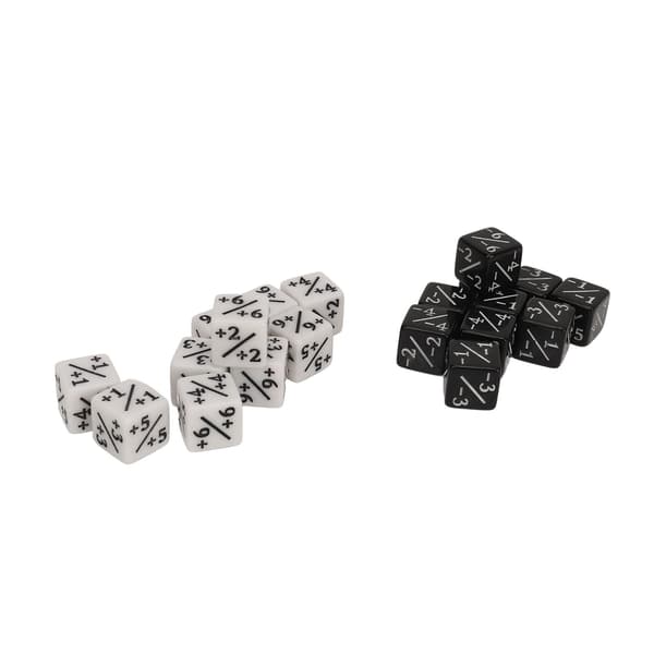 20 terninger tellere 15,3 mm positive negative for brettspill og matematikk