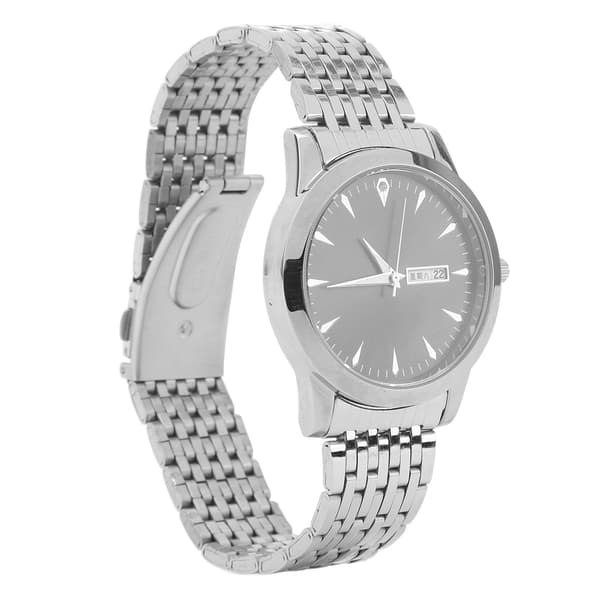 Elegant Klassisk Dual Date Herre Quartz Ur, Rustfrit Stål, Sølv Armbånd, Sort Urskive