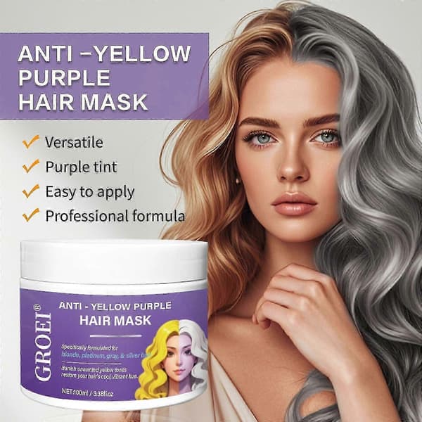 Anti-Gul Lilla Hårmaske, Arganolie Lilla Hårmaske, Nærende Dyb Balsam Neutraliserer Messing- og Gule Nuancer Til Blond Sølv Grå Highlights