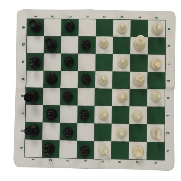 Sjakk- og damsett, 35 cm sklisikkert brett, PP PU-brikker med oppbevaringspose
