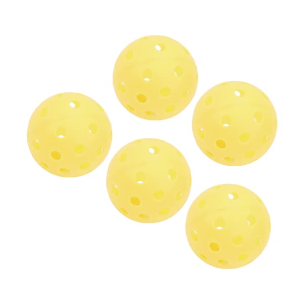 5 stk. selvlysende pickleballbolde 40 huller 74 mm PE til udendørs bane gul