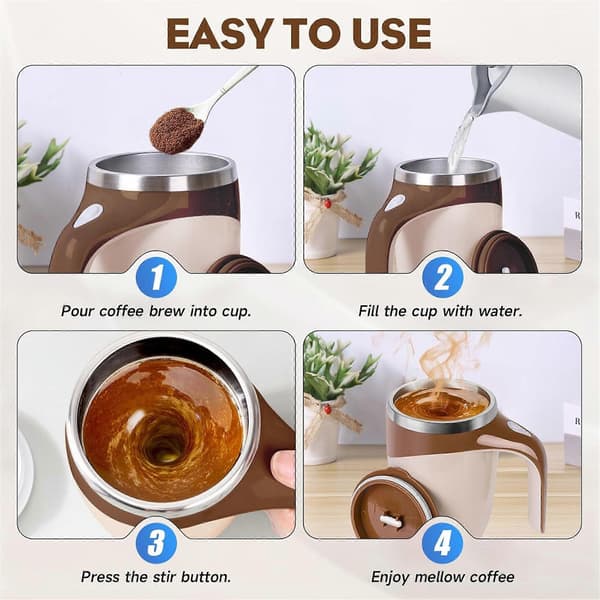 Automatisk magnetisk kaffekrus, selvomrørende krus i rustfrit stål