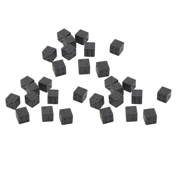 30 rene sorte retvinklede terninger af plastik til brætspil og fester