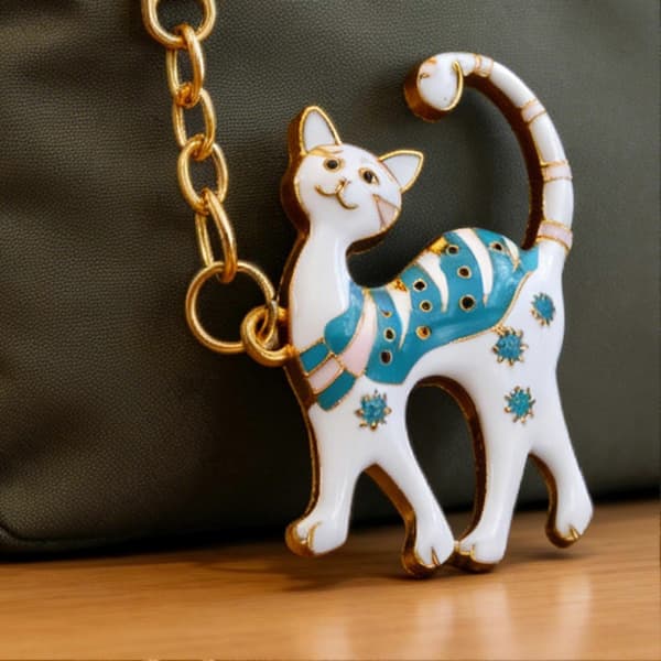 Lätt nyckelring i metall med katt, sött djurhänge
