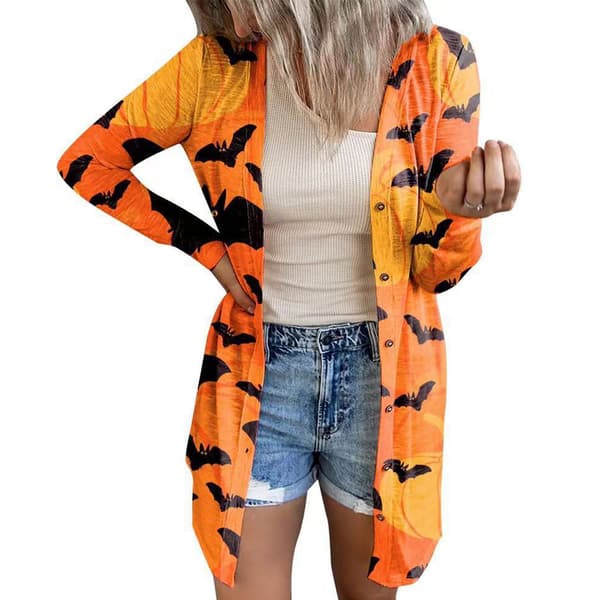 Letvægts efterårsjakke med åben front til kvinder med lange ærmer til Halloweenfest, gul S