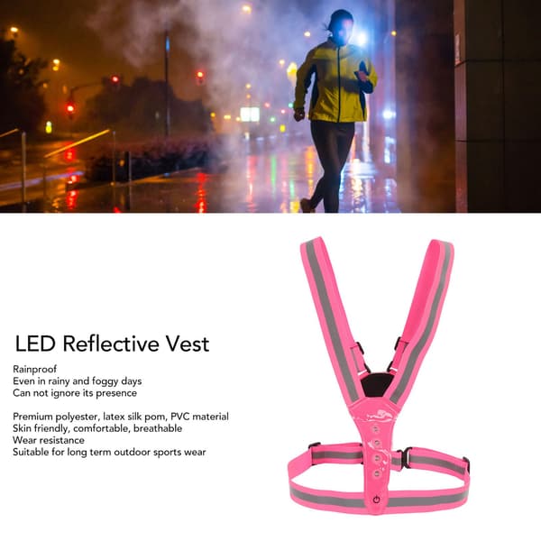 Høy synlighet vanntett pustende LED refleksvest for løping og sykling - Rosa