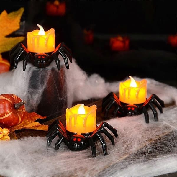 3 stk. Halloween LED-stearinlys Edderkop Græskar Lampe til Halloweenfest Hjemmedekoration Pynt...