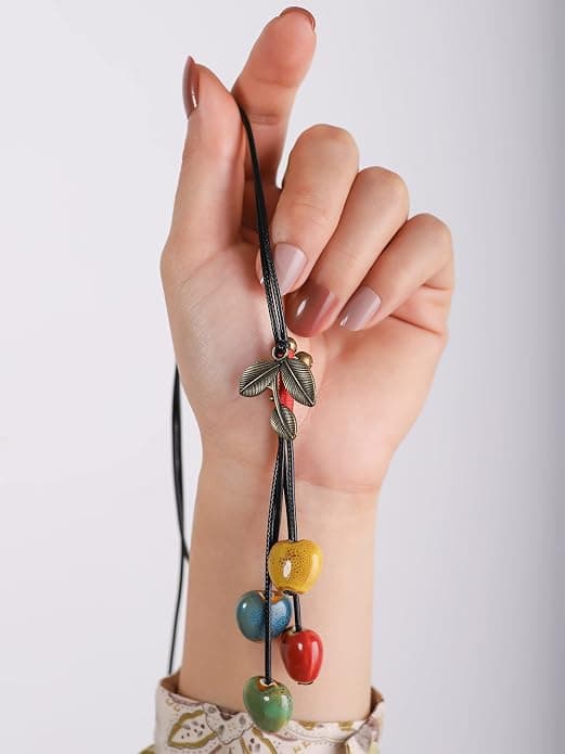 Bøhmisk blad- og farverig hjerteformede perler Lariat halskæde, lange smykker til kvinder