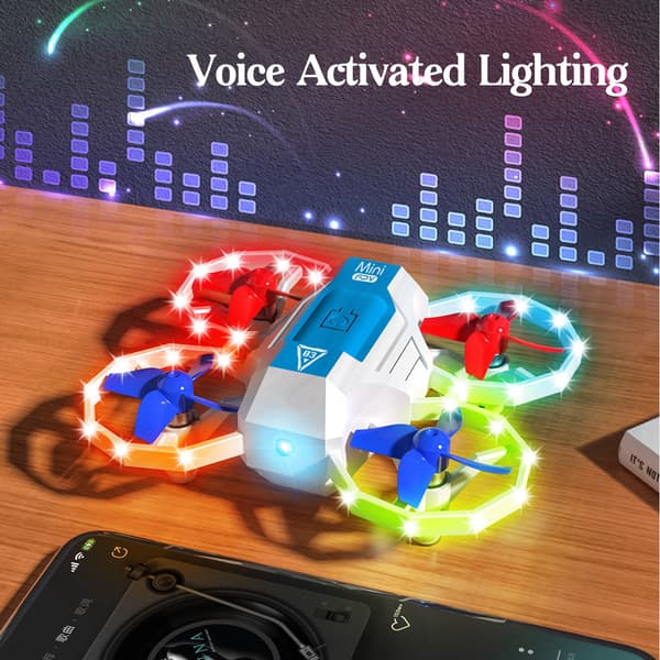 Minidrone for barn med LED-lys, fjernkontroll og 3 batterier - Hvit