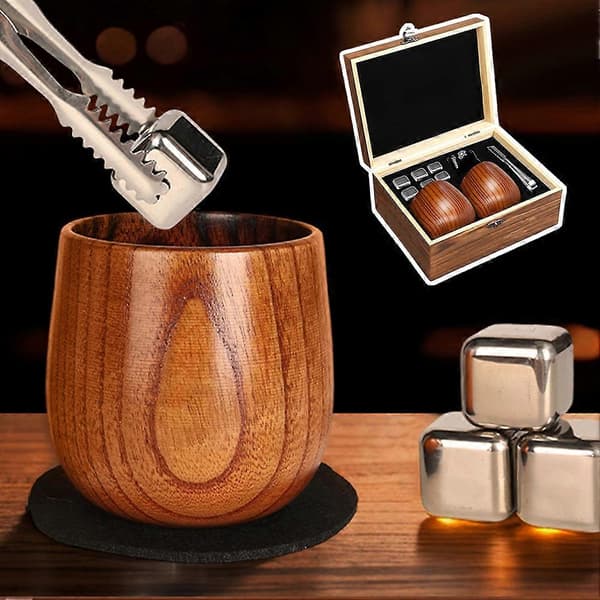 Sæt med whiskyglas af forkullet træ, klassisk bourbon whiskyglas