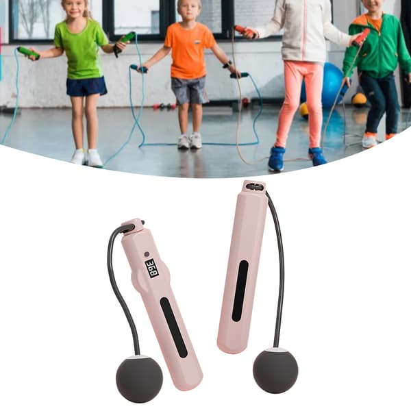 Trådløst hoppetau med smart telling og stemmestyring, vekt, PU ABS rosa for trening