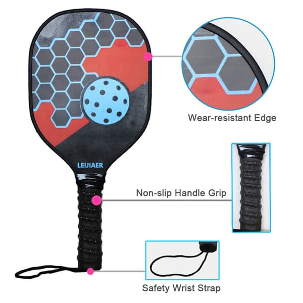 Pickleball-racketsett i tre med 2 racketer, baller og nettingpose for nybegynnere