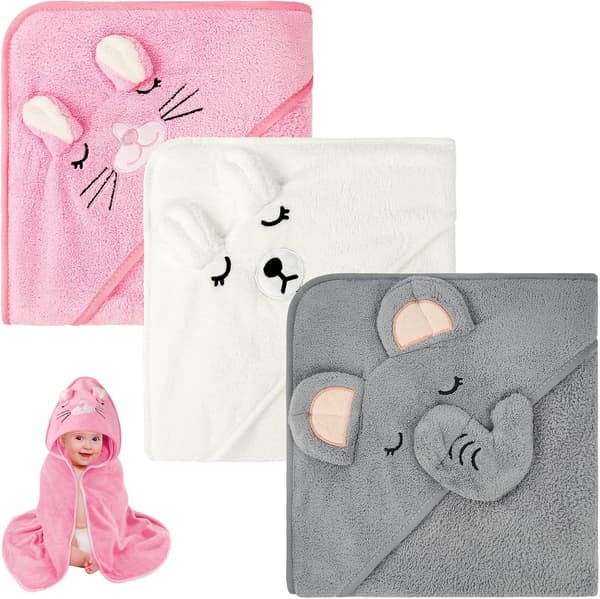 Hettehåndkle til baby, 3 stk. badehåndklær til baby med hette, 80x80 cm myke og absorberende hettehåndklær til barn.