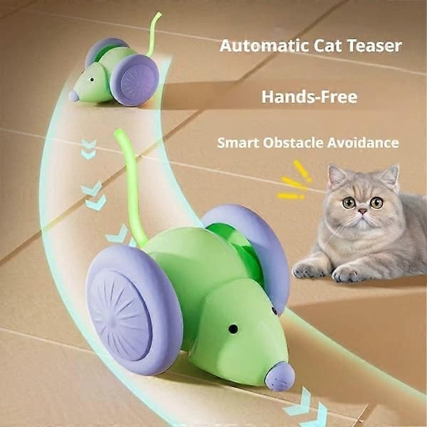 USB Genopladeligt Kattelegetøj - Automatisk Oprejsende Robotmus med Bløde TPR-hjul grey