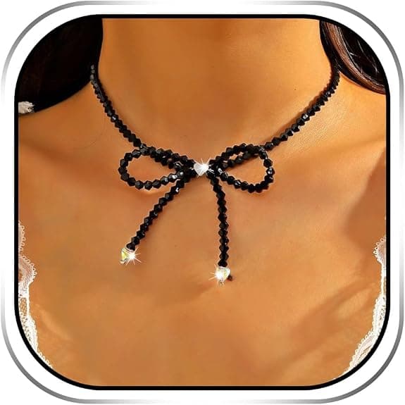 Svart sløyfekjede Rhinestone Choker Halskjeder for kvinner