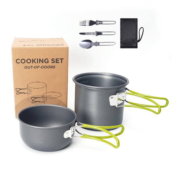 Bærbart campingsæt med kniv, gaffel, ske, aluminiumslegering og opbevaringspose