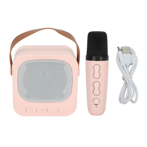 Kannettava minikaraokelaite Bluetooth-kaiuttimella ja langattomalla mikrofonilla - Pinkki