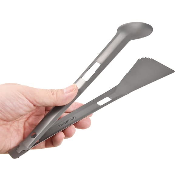 Multifunktionel Titanium BBQ-tang med ske-gaffel og takket spatel til camping og picnics
