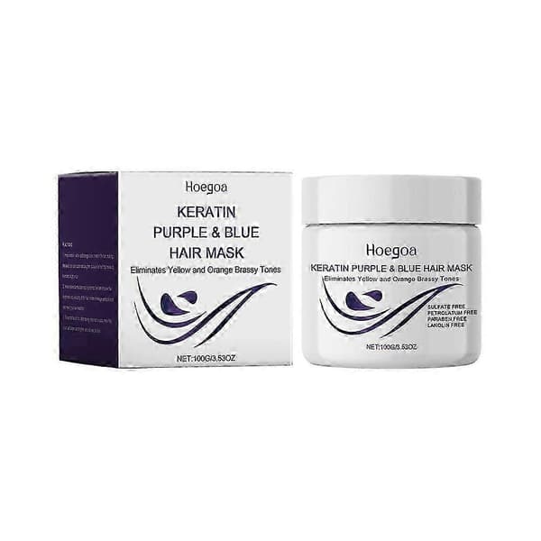 Lila keratin hårinpackning, ger näring på djupet till blont och blekt hår.