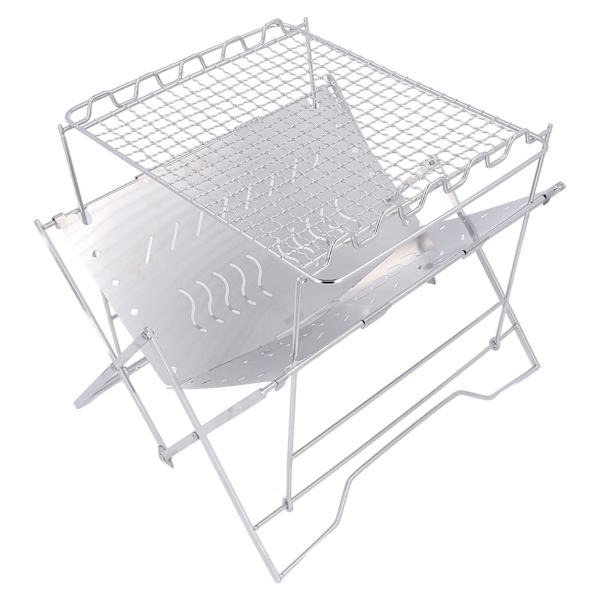 Bærbar kulgrill i rustfrit stål med stabil base til camping og picnics