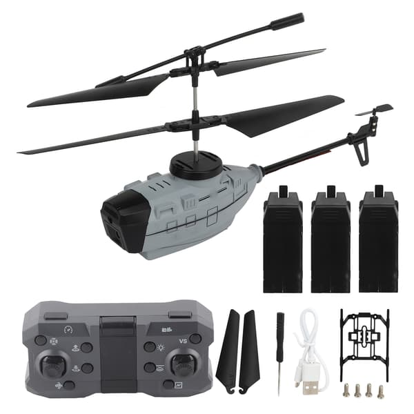 Fjärrstyrd helikopter med automatisk hinderundvikande, dubbla 4K-kameror, 3 batterier, grå
