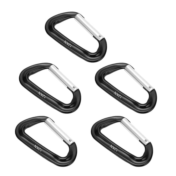 5 stk. karabinhager i aluminiumslegering 12KN D-ringclips til camping, vandreture, udendørs - sort