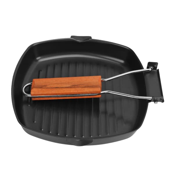 Non-stick stekepanne med sammenleggbart trehåndtak for camping og matlaging, 20 cm