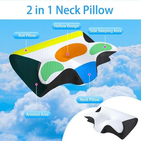 Ergonomisk nackkudde, 2-i-1 Memory Foam Nackkudde, Kudde för sido- och ryggsovande, 60x40x12/14cm, Svart