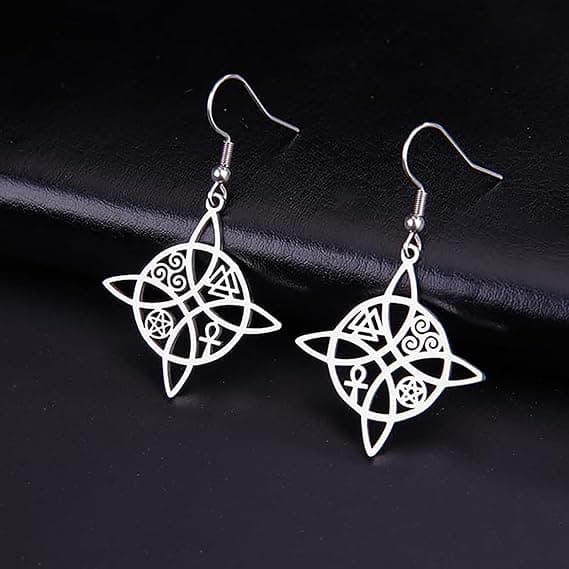 Hekseknude øreringe til kvinder, stilfuld enkelhed i rustfrit stål, keltisk knude, wiccan symbol dråbeøreringe.