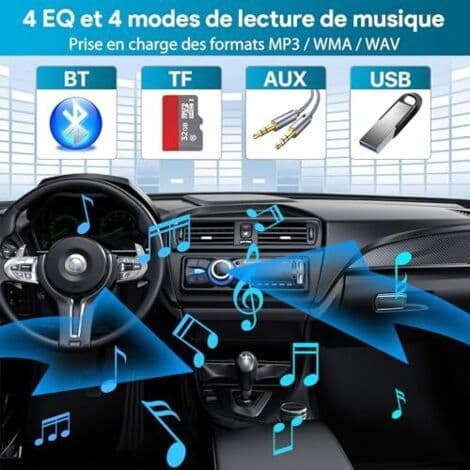 Bluetooth Handsfree Bilradio 5.0, FM-radio, 1 DIN Bilradio för 12V Bilar, Stöder 2 USB/AUX/SD/TF/MP3, Stöder iOS/Android