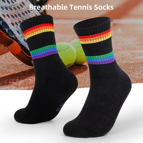 Sportssokker i bomull mot svette med striper for løping, tennis og utendørsaktiviteter